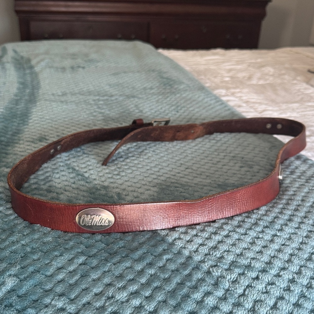 Ole Miss Rustic Leather Belt with Silver Buckle